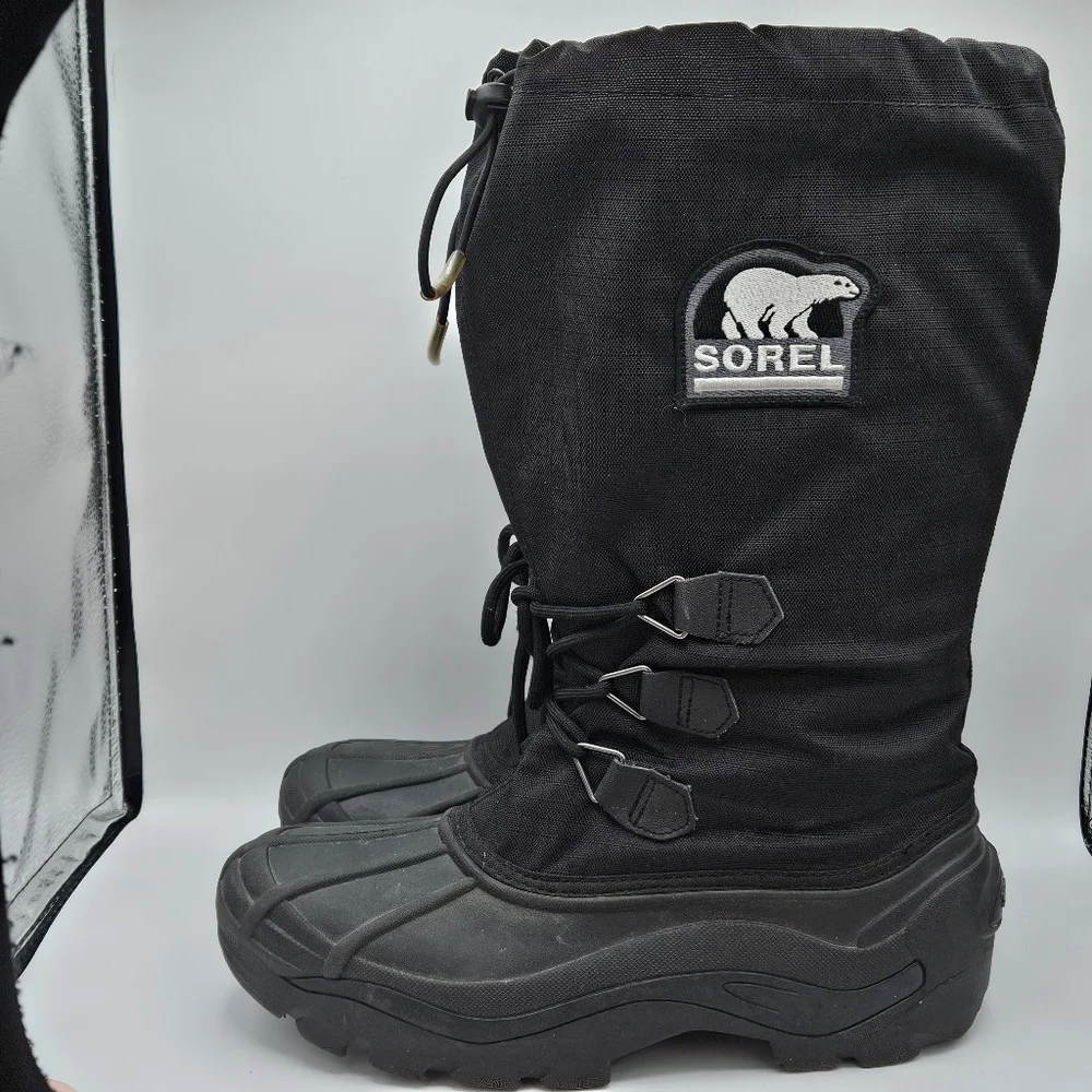 SOREL Kaufman Black Insulated Waterproof Glacier Winter Snow Boots size 8